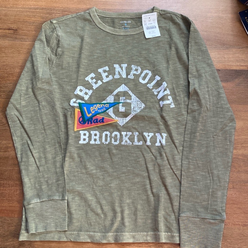 New Crewcuts L 10-11 green long sleeve graphic T-shirt